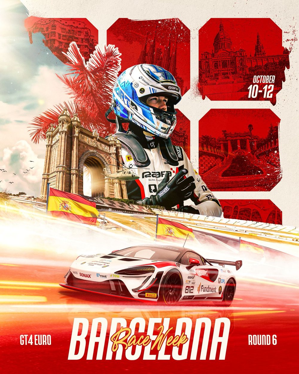 Race week poster for Charlie Hart, GT4 European Series, Barcelona
