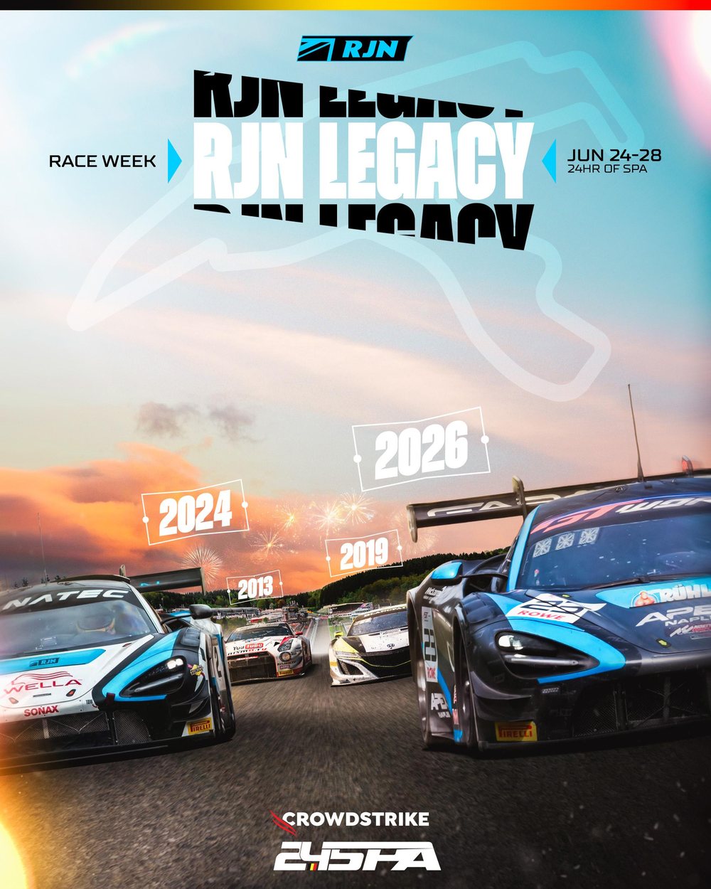 Race week poster for RJN Motorsport, CrowdStrike 24 Hours of Spa
